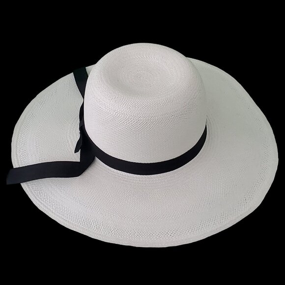 M.A.M.A. - Women\'s White Straw Hat, Black Ribbon